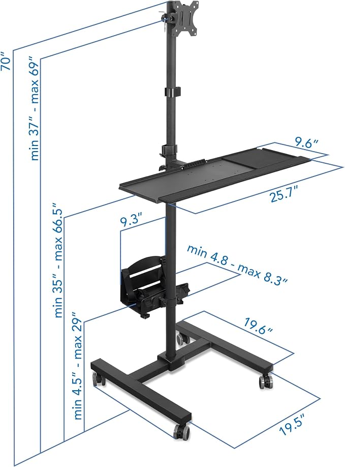 Mount-It! Rolling Computer Cart on Wheels, Mobile Desk Workstation - Image 2