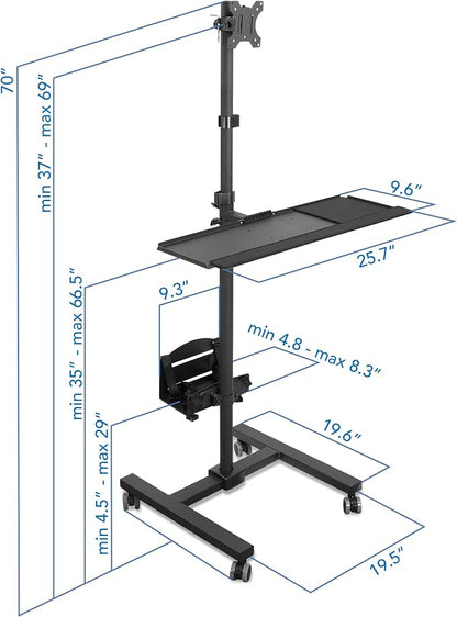 Mount-It! Rolling Computer Cart on Wheels, Mobile Desk Workstation - Image 2