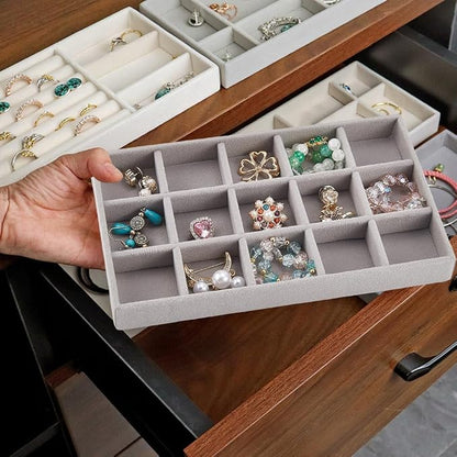 2Pcs 5 x 8.3 Inch Jewelry Drawer Inserts Velvet Jewelry Tray Gray 15 Grids - Image 6