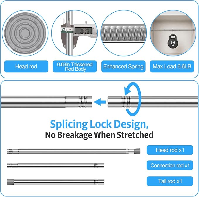 2 Pack Spring Tension Rod, Adjustable 28-45 Inch No Drill, Fits Windows Kitchen - Image 3