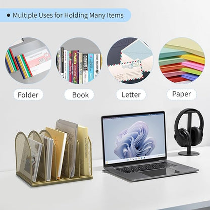 5-Section Vertical Desktop Organizer, 5-Section Mesh File Folder Stand Sorter - Image 6