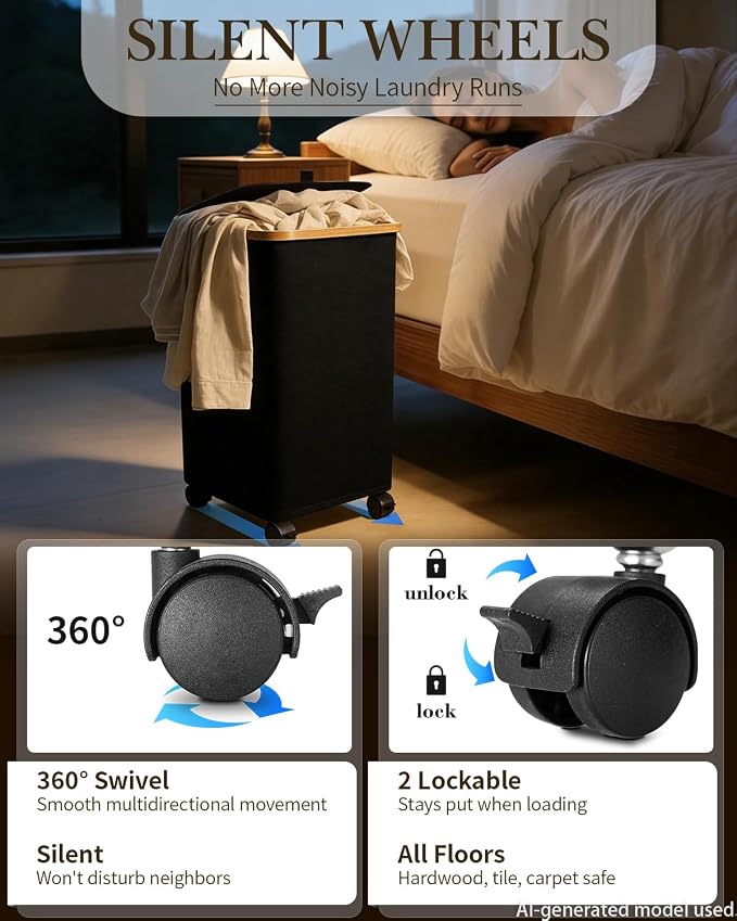 Laundry Hamper with Wheels, 110L Large Clothes Hamper with Removable Inner Bag - Image 3
