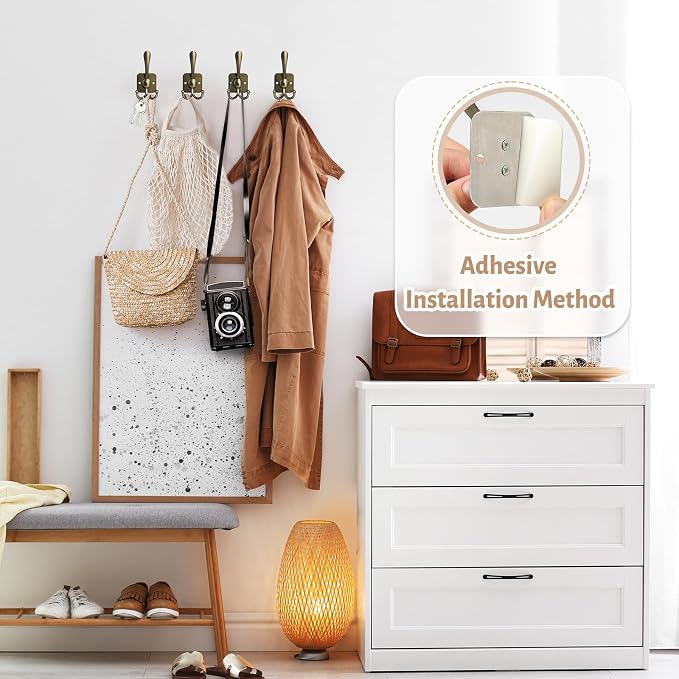 VIS'V 3 Prong Coat Hooks Wall Mount, Metal Self Adhesive Entryway Wall Hooks - Image 5