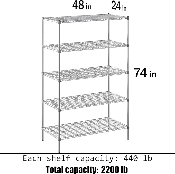 24" Deep x 48" Wide x 74" Height Wire Shelving Kit | 5-Tier | NSF Commercial - Image 3