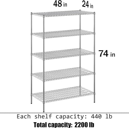 24" Deep x 48" Wide x 74" Height Wire Shelving Kit | 5-Tier | NSF Commercial - Image 3
