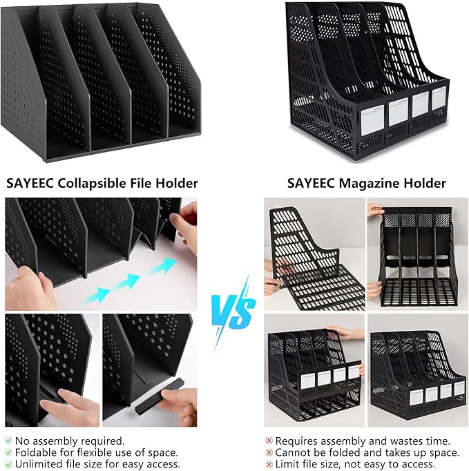 SAYEEC Collapsible Magazine Holder Plastic Desktop 4 Compartment File Rack - Image 6