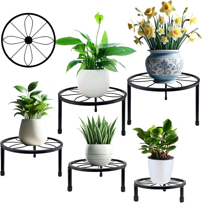 HENABLE 5 Packs Metal Plant Stand Indoor, Outdoor Black Plant Stand by HENABLE