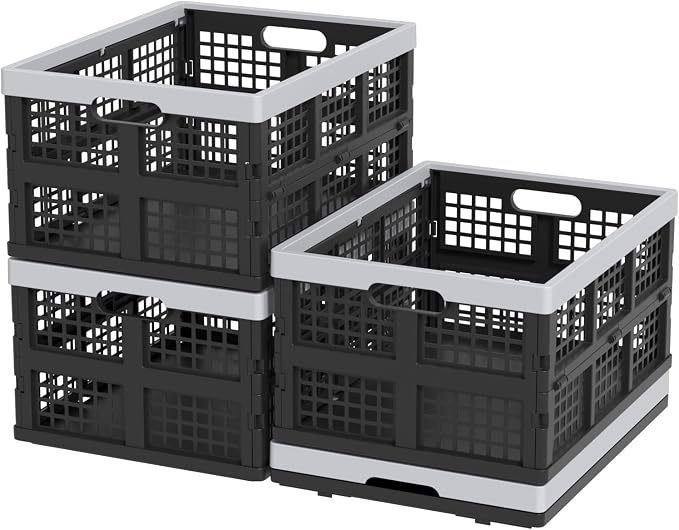 34 L Collapsible Storage Crate, Folding Plastic Crates, 4 Packs | Stackable - Image 9