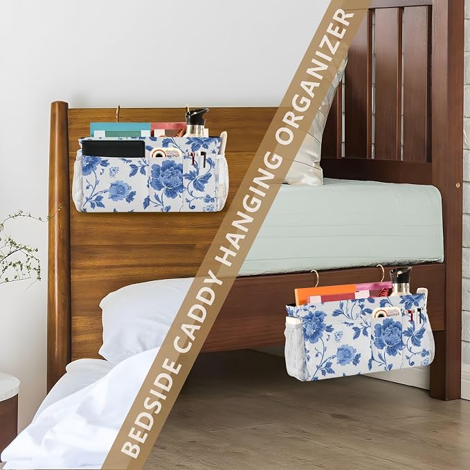 Flowers Blue and White Pattern Bedside Caddy - Image 7
