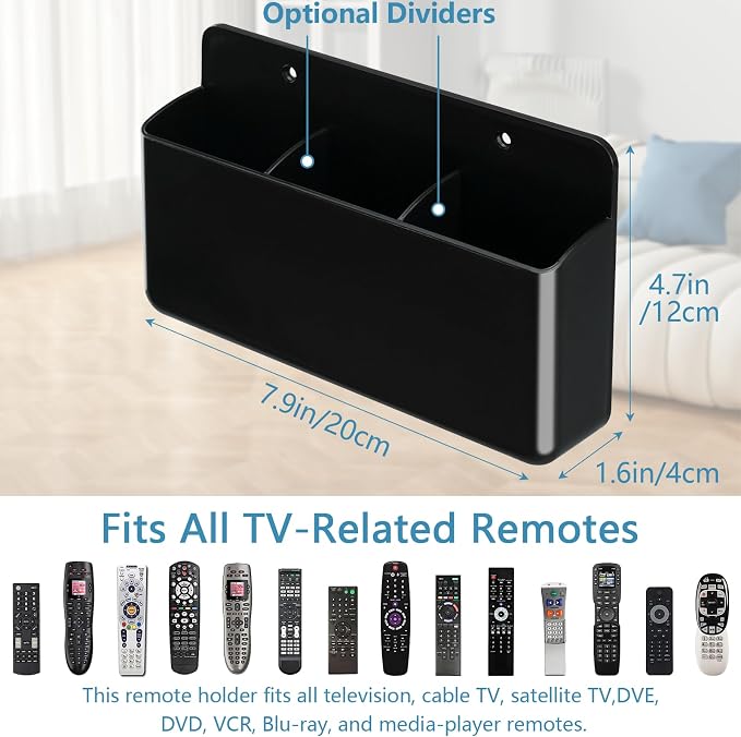 3 Slot Adjustable Remote Control Holder Wall Mount, TV Remote Box Hollow Bottom - Image 2
