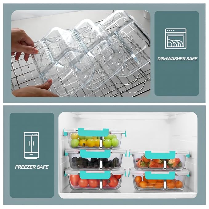 KOMUEE Glass Meal Prep Containers 3 Compartments, 5 Pack 36 oz, Glass Food - Image 2