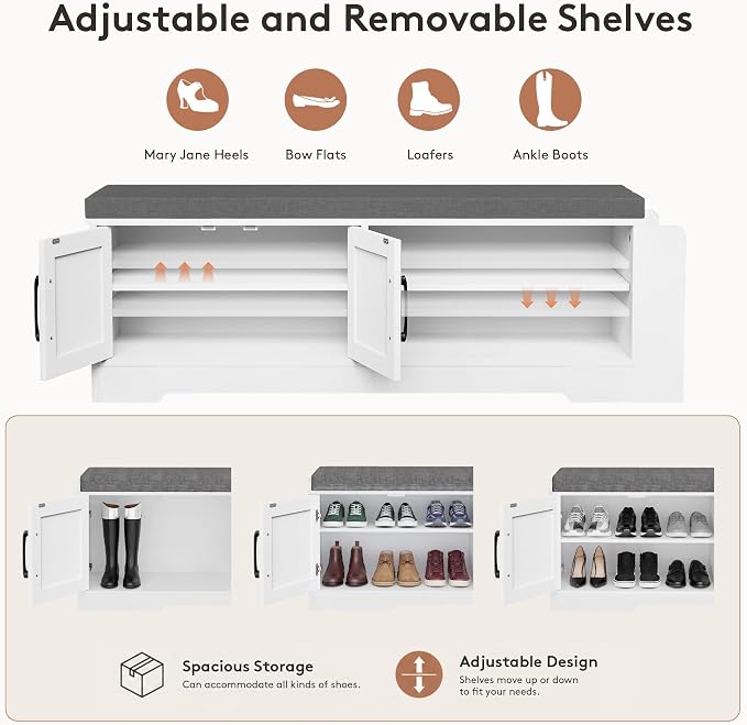 GRUSIGN 47.3" Shoe Storage Bench - Image 5
