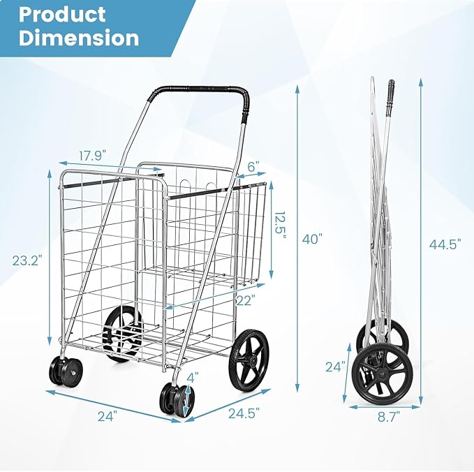 Goplus Jumbo Folding Shopping Cart - Image 7