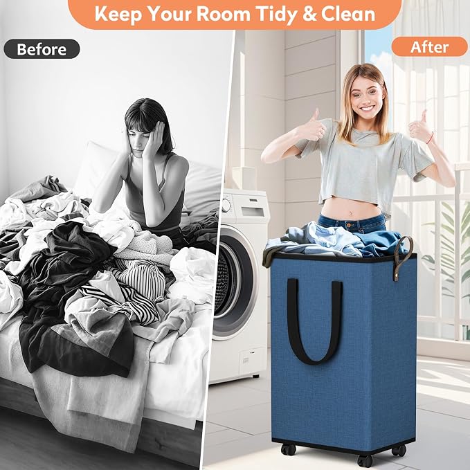 SpaceTrove Laundry Basket with Wheels, Collapsible Laundry Baskets, Laundry - Image 4