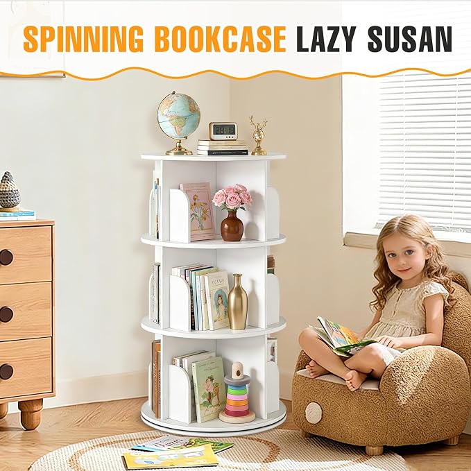 RUNSUNSPRI 3 Tier Rotating Bookshelf Tower Spinning Bookshelf Revolving - Image 3