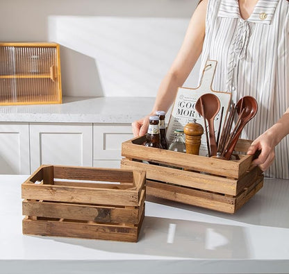 Set of 3 Nesting Wooden Crates, Rustic Wooden Storage Container Boxes - Image 3