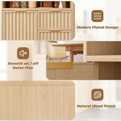 Coffee Bar Cabinet with Drawer, Fluted Buffet Sideboard Cabinet with 3 Drawers - Image 6