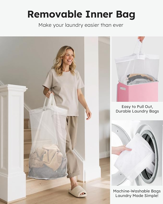 SOLEDI Laundry Hamper with Lid 100L Large & Tall Collapsible Laundry Basket - Image 5