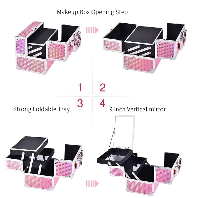 Joligrace Makeup Train Case Makeup Case Organizer Portable Cosmetic Box Storage - Image 7