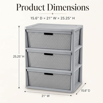 Wide 3-Drawer Plastic Storage Tower, Cross-Weave Floor Cabinet, tool-free - Image 2