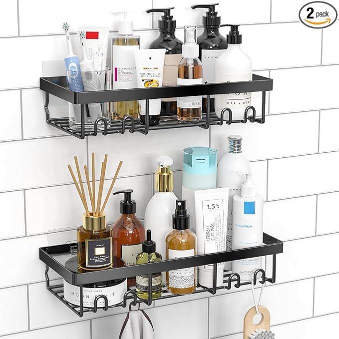 Moforoco Shower Caddy Shelf Organizer Rack, Self Adhesive Black Bathroom by MOFOROCO