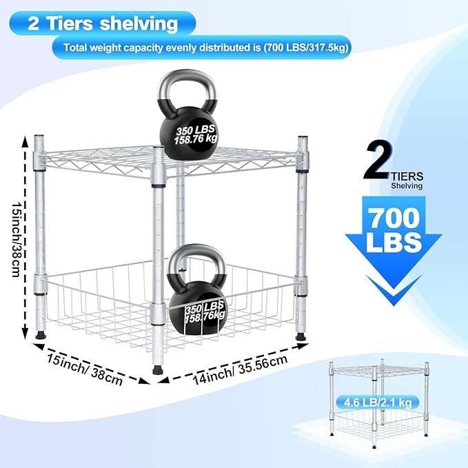 Whitmor 2 Tier Metal Storage Shelves, Heavy Duty Shelf - Image 2