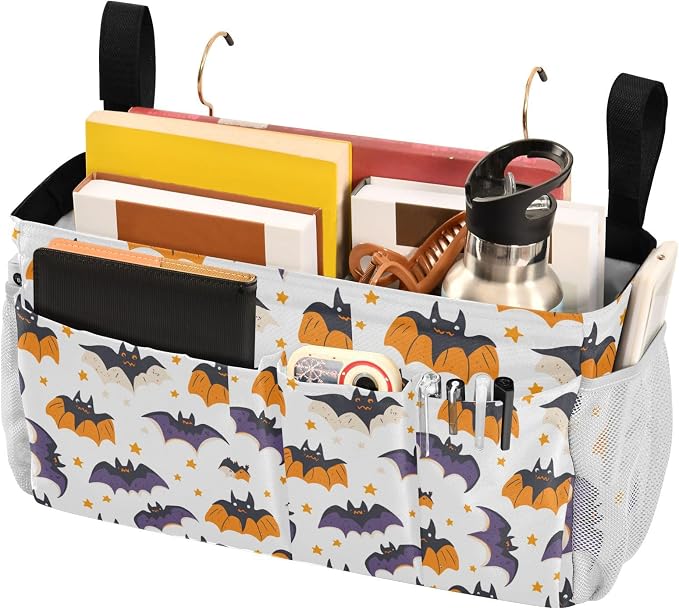 White Halloween Bats and Stars Bedside Caddy - Image 3