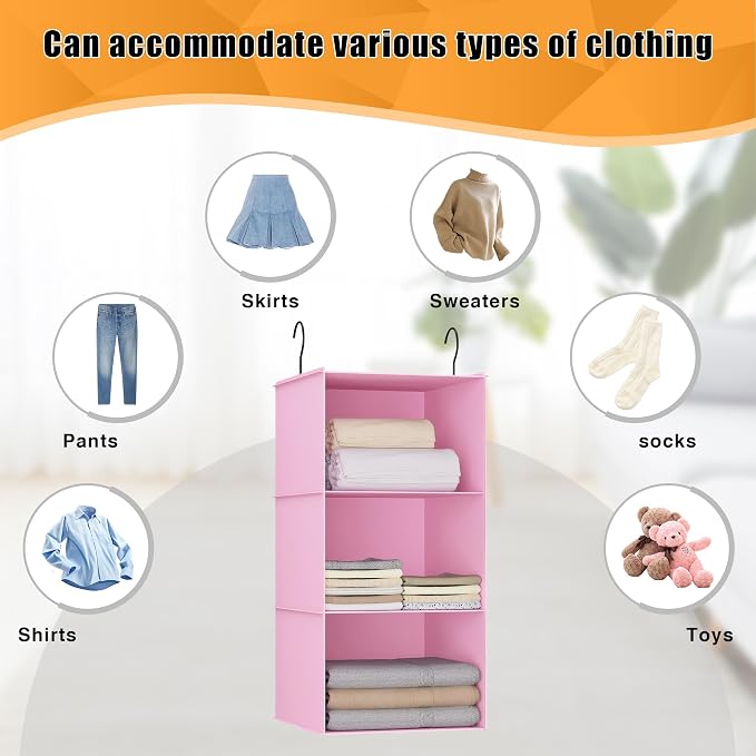 Hanging Closet Organizer and Storage 3-Shelf, Easy Mount Foldable Hanging - Image 7