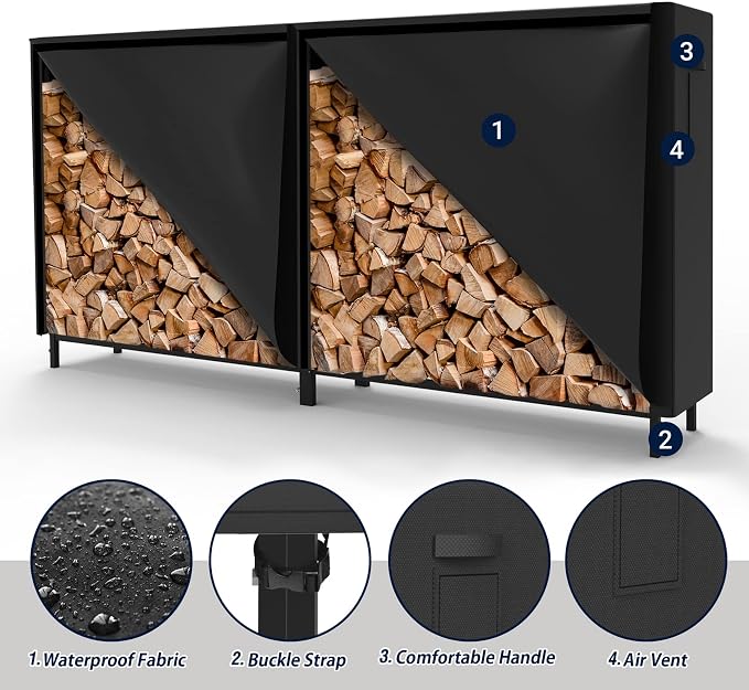 WALMANN 8ft Firewood Rack with Cover, Heavy Duty Firewood Rack With Weather - Image 4