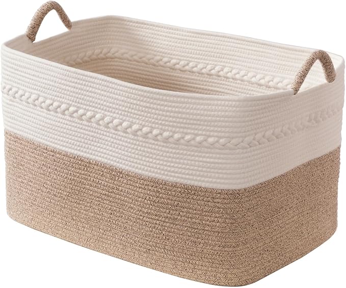 Extra large laundry basket woven from natural cotton rope by Unknown