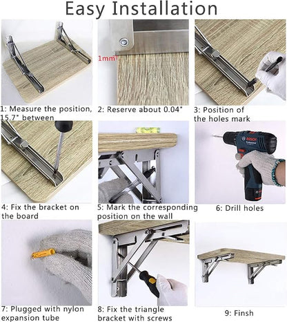 Folding Shelf Brackets, Max Load 300 lb, Heavy Duty Stainless Steel Collapsible - Image 6