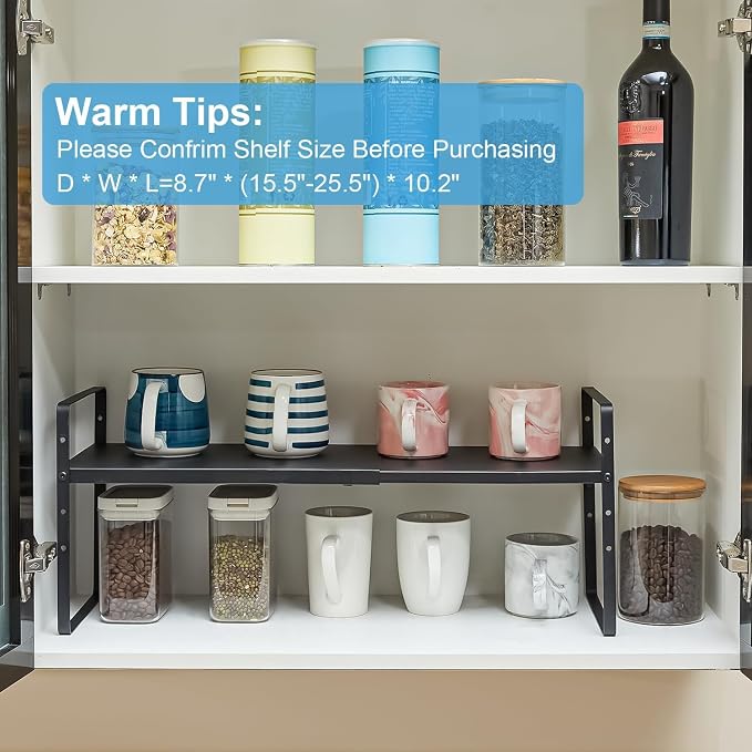 15.5 to 25.5 Inch Expandable Kitchen Cabinet Organizer Shelf, 2 Pack 30 LBS - Image 7