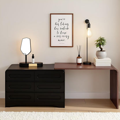 6 Drawer Dresser with Extendable Table, L-Shaped Desk Vanity Combo, Modern - Image 7