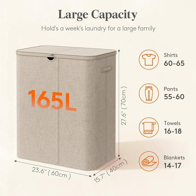 Lifewit 165L 3 Section Laundry Hamper - Image 2
