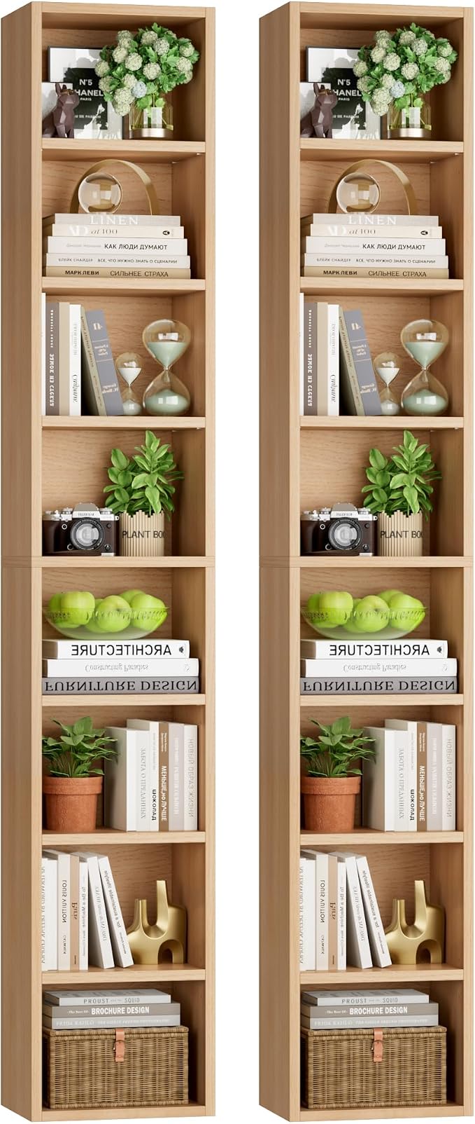 FOTOSOK 2 Pcs 71'' Tall Narrow Bookshelf, 8-Tier Media Tower Rack Set of 2 | CD by FOTOSOK