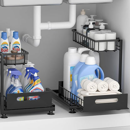 2 Pack Under Sink Organizer Storage 2-Tier Premium Metal Pull-Out Racks by Saydear