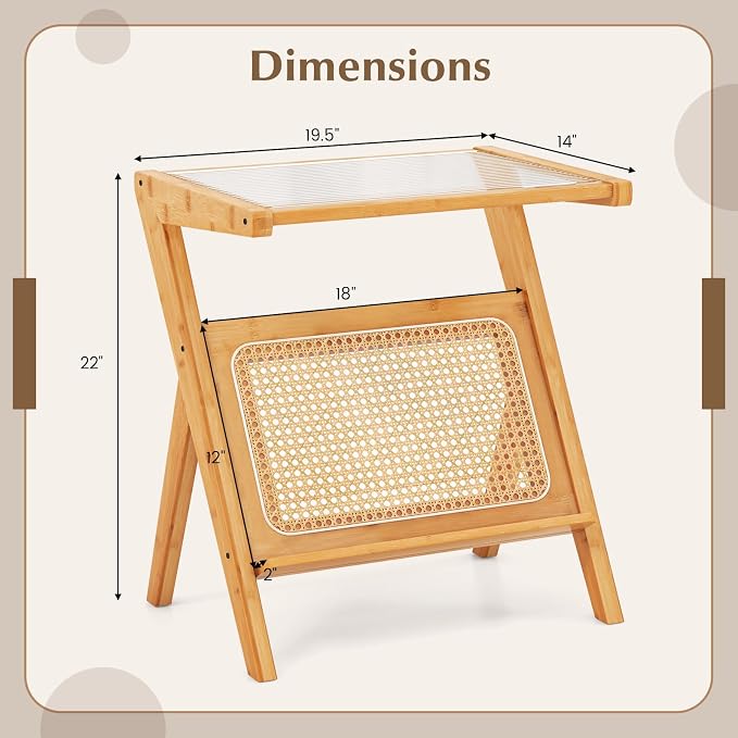 Giantex Rattan Side Table, Boho Nightstand - Image 2