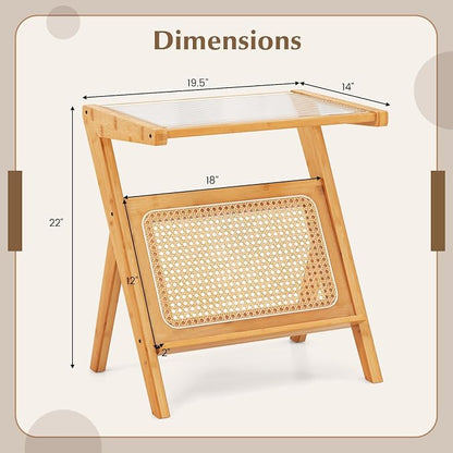 Giantex Rattan Side Table, Boho Nightstand - Image 2