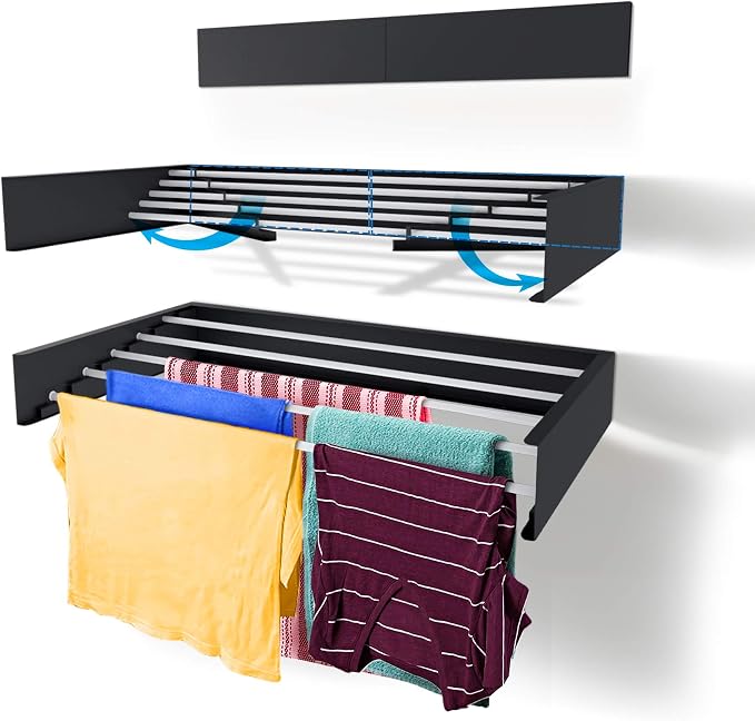 Step Up Laundry Drying Rack, Wall Mounted, Retractable Clothes Drying Rack by StepUpDryingRacks