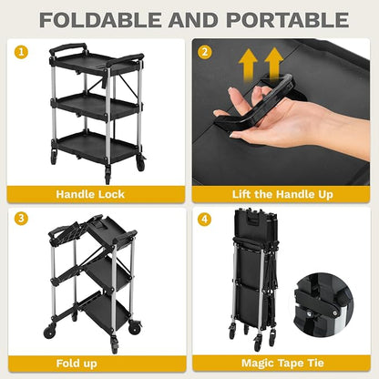 DWVO 3-Tier Foldable Service Cart - Image 2