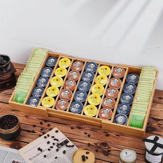 K Cup Holder Bamboo Coffee Pod Holder Drawer Organizer, Expandable K Cup Pod - Image 2