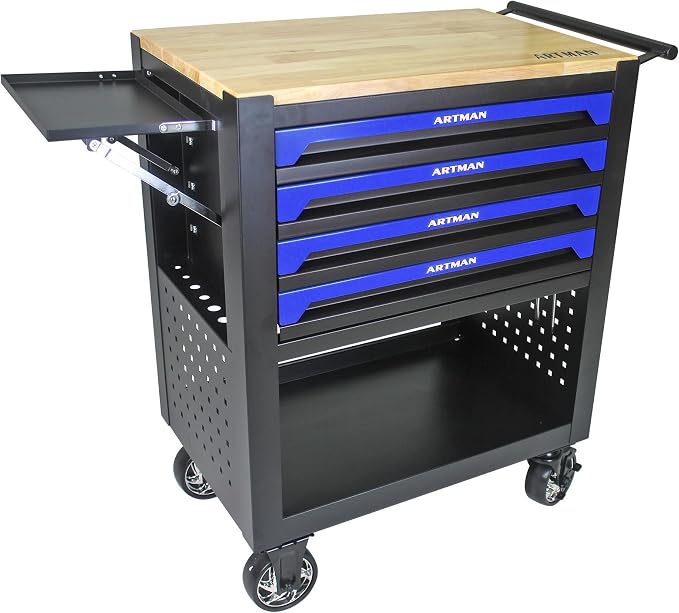 36" Tool Box with Wheels 4 Drawers Rolling Tool Cart, Wooden Top Workbench by pouseayarMassageTable