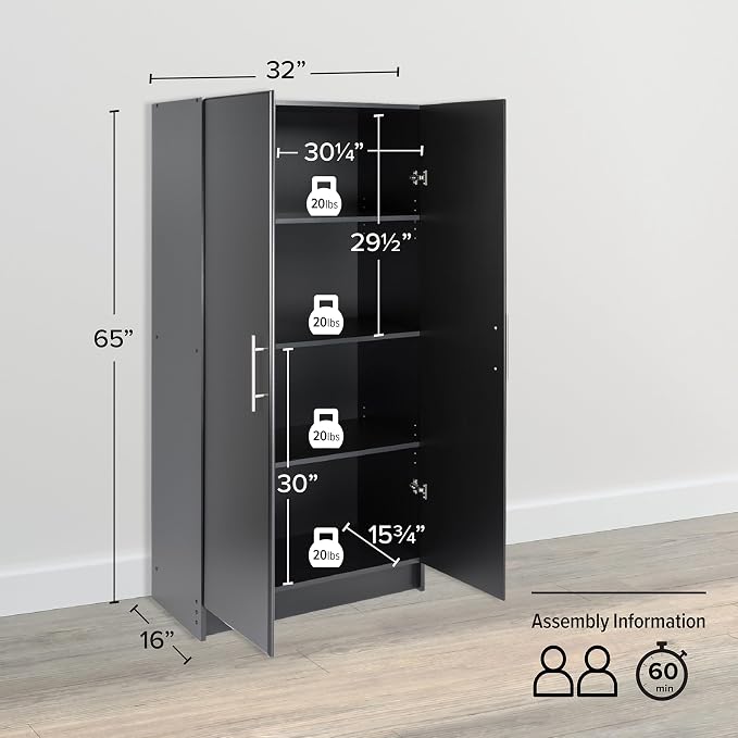 Prepac Elite Tall Garage Storage Cabinet & Pantry Storage Cupboard, 2-Door - Image 3