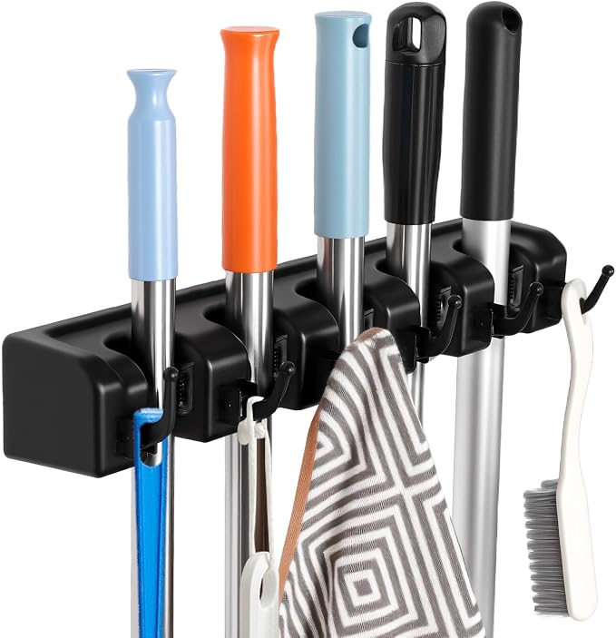 Broom and Mop Holder, Wall Mounted Organizer Mop and Broom Storage Tool Rack by InPoTo