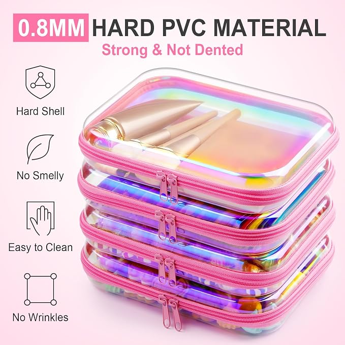 Hoolerry 4 Pcs Hard Clear Zipper Case Makeup Bags Plastic Pencil Pouch - Image 4