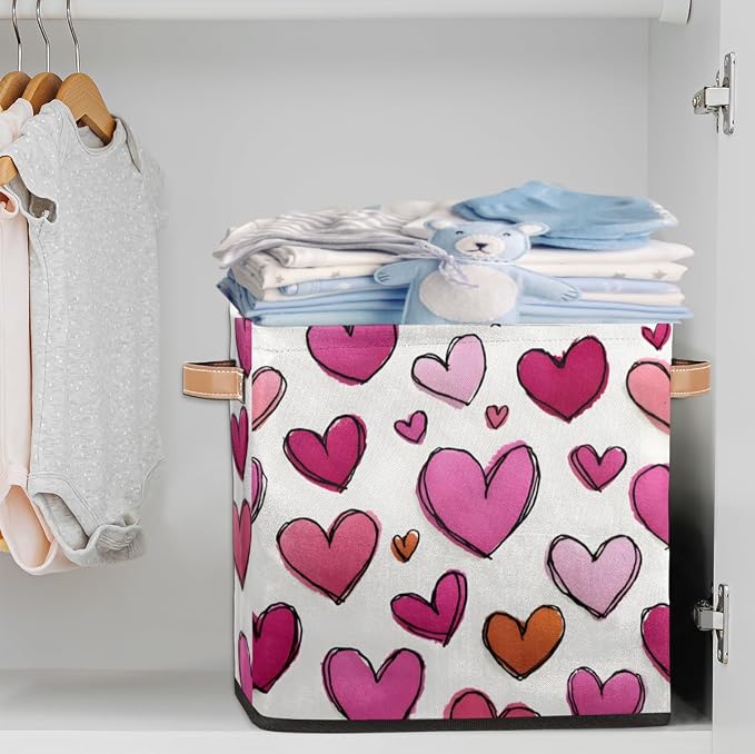 TropicalLife 13x13x13 Inch Large Fabric Storage Cube Love Hearts Foldable - Image 2