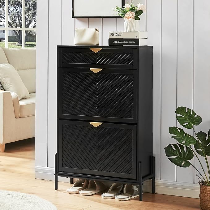 Shoe Cabinet with 2 Flip Drawers, Narrow Entryway Rack, Freestanding, by VIPLUMI