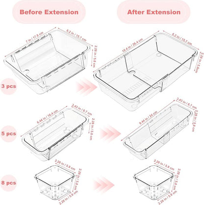 16 Pcs Extendable Clear Drawer Organizer, 3-Size Adjustable Boxes | 3-mm Extra - Image 2