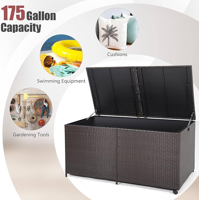 Tangkula 175 Gallon Outdoor Storage Box, Wicker Patio Deck Box - Image 4