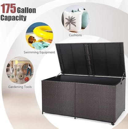 Tangkula 175 Gallon Outdoor Storage Box, Wicker Patio Deck Box - Image 4